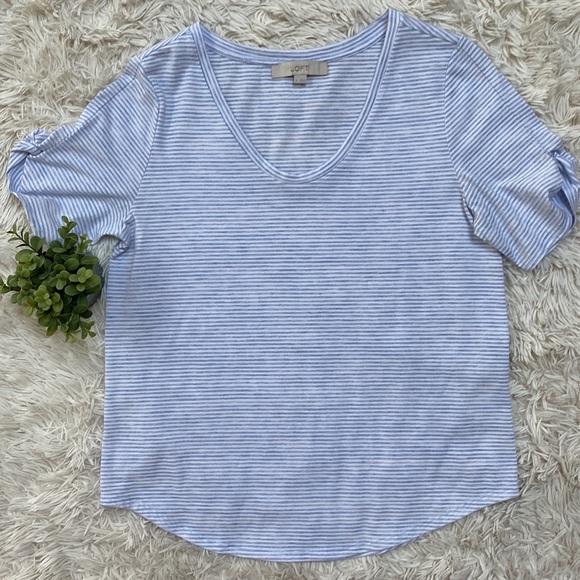 Loft Scoop Neck Striped Top ๐ Gray & White - Picture 3 of 16